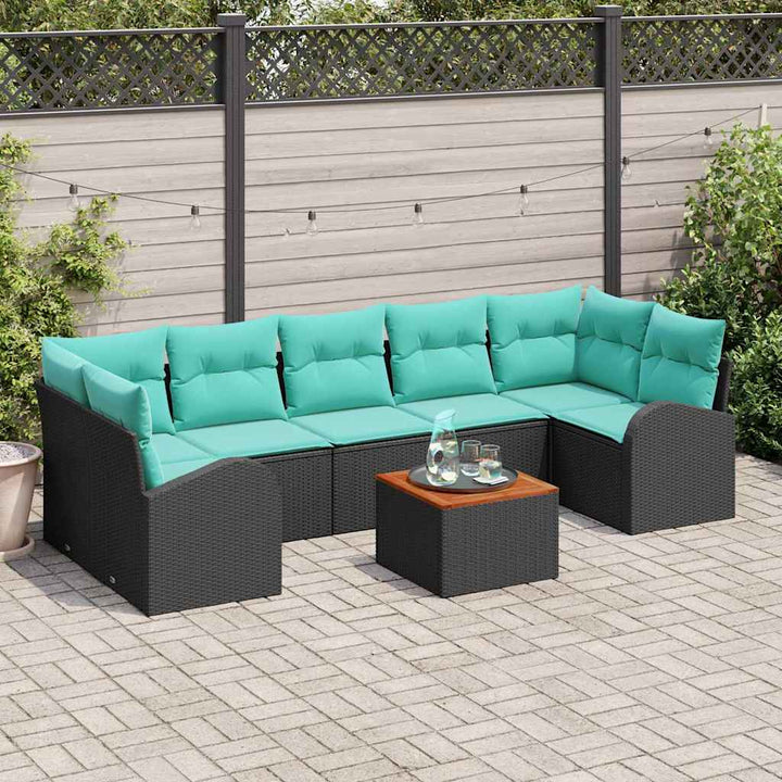 Havesofa Sæt med opbevaring 8 pcs Sort og turkis polyrattan
