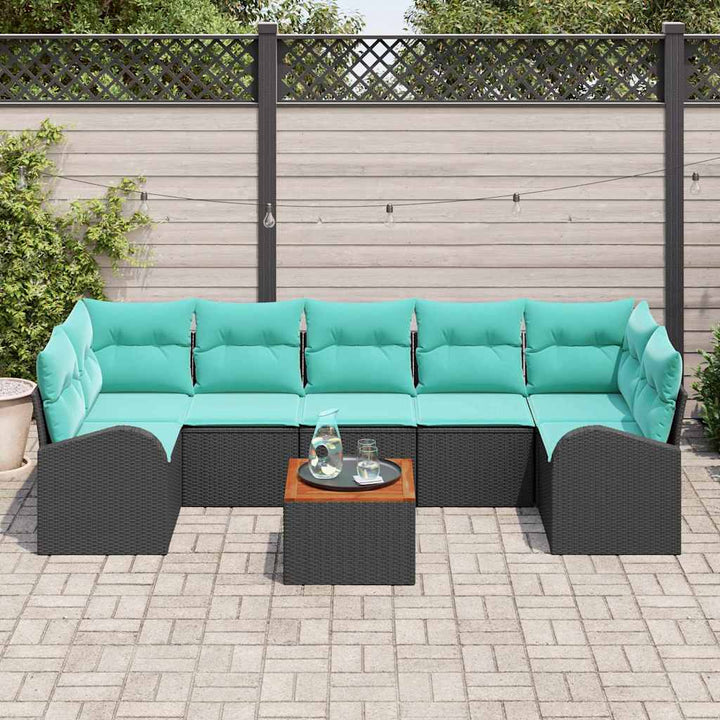 Havesofa Sæt med opbevaring 8 pcs Sort og turkis polyrattan