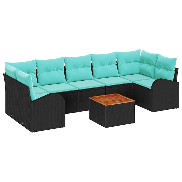 Havesofa Sæt med opbevaring 8 pcs Sort og turkis polyrattan