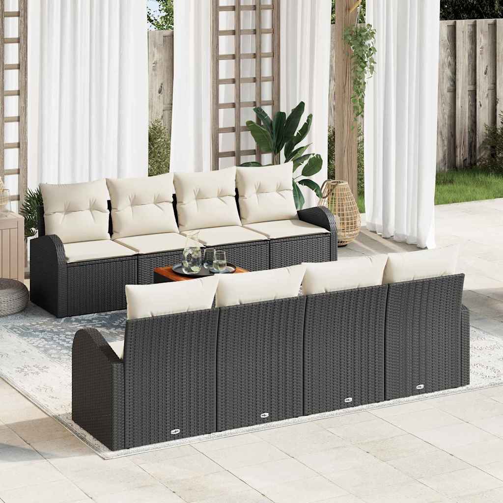 Havesofa Sæt med opbevaring 9 pcs Sort og Cream polyrattan