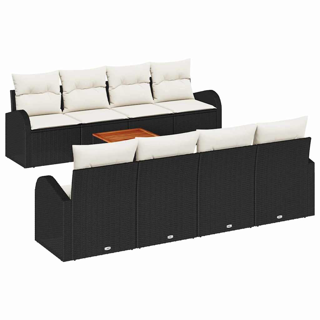 Havesofa Sæt med opbevaring 9 pcs Sort og Cream polyrattan