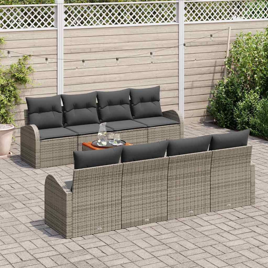 Havesofa Sæt med opbevaring 9 pcs Grå polyrattan