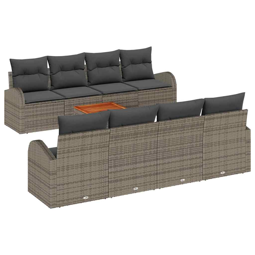 Havesofa Sæt med opbevaring 9 pcs Grå polyrattan