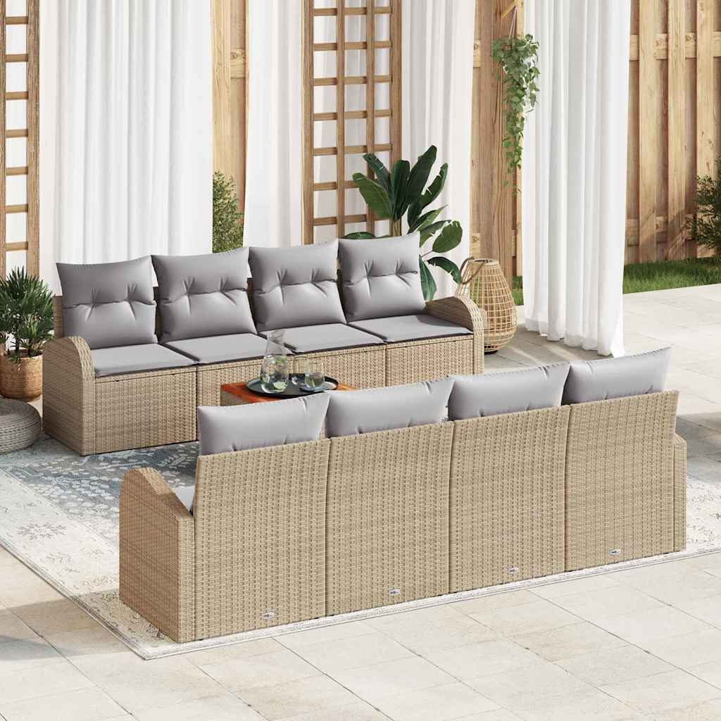 Havesofa Sæt med opbevaring 9 pcs Beige og lys grå polyrattan