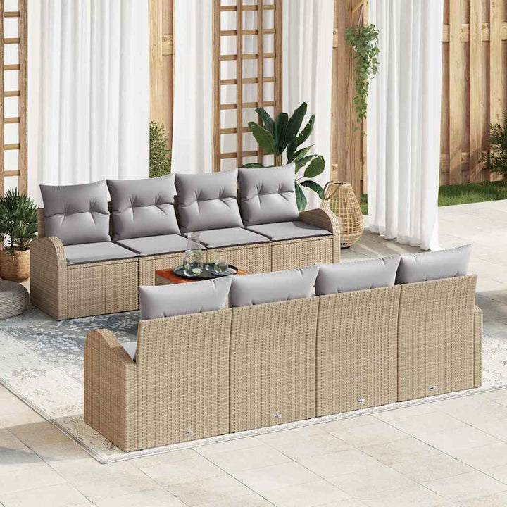 Havesofa Sæt med opbevaring 9 pcs Beige og lys grå polyrattan