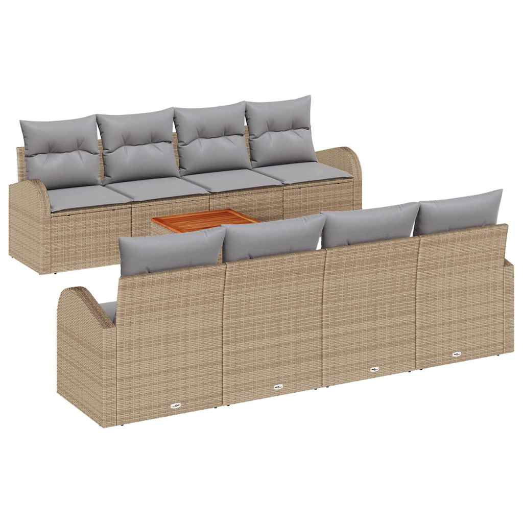 Havesofa Sæt med opbevaring 9 pcs Beige og lys grå polyrattan