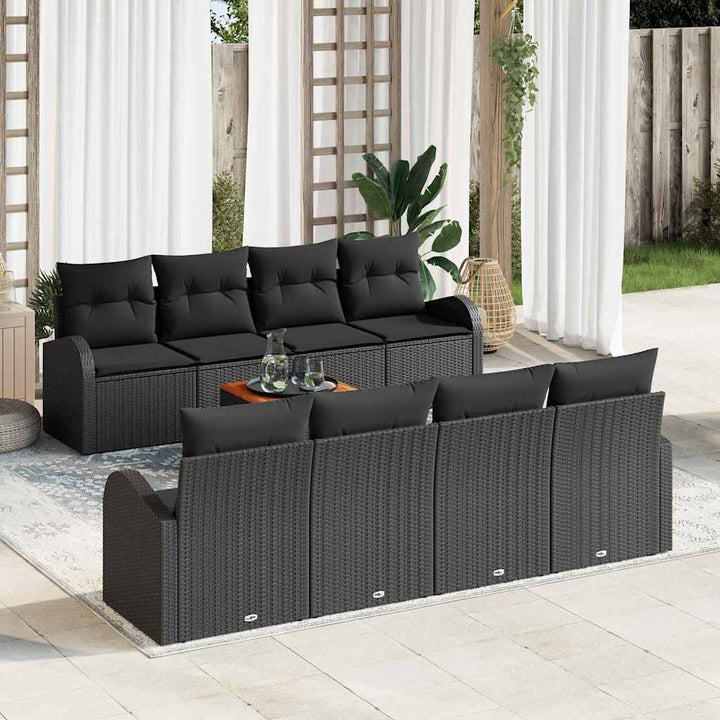 Havesofa Sæt med opbevaring 9 pcs Sort polyrattan