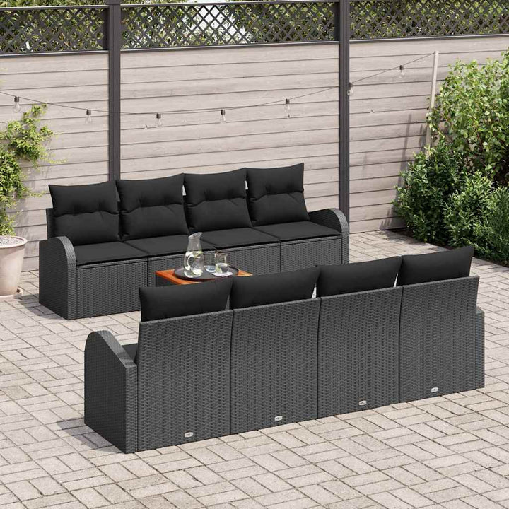 Havesofa Sæt med opbevaring 9 pcs Sort polyrattan