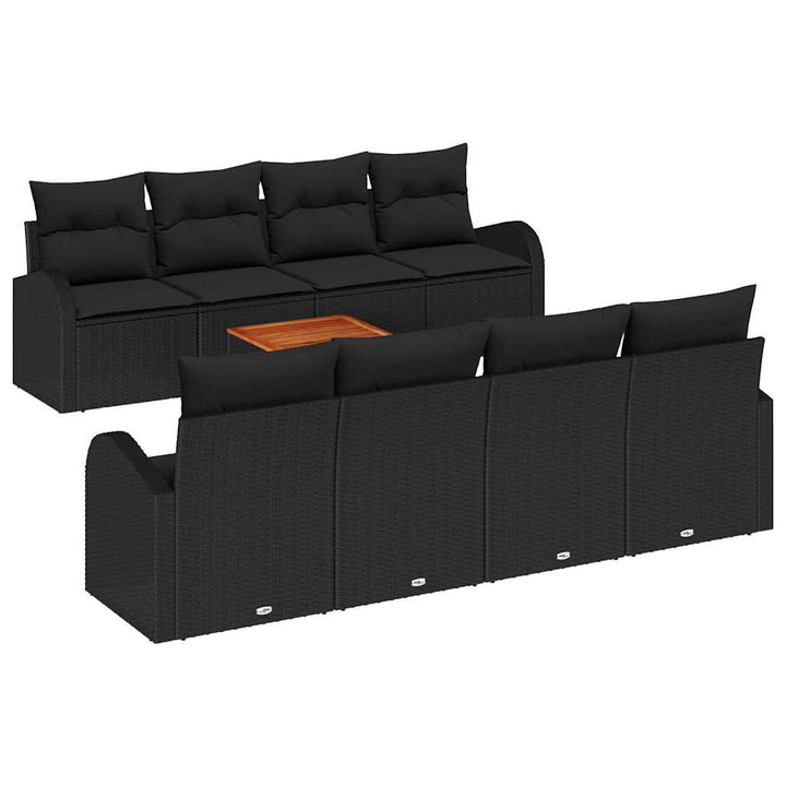 Havesofa Sæt med opbevaring 9 pcs Sort polyrattan