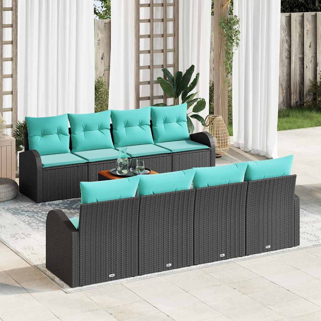 Havesofa Sæt med opbevaring 9 pcs Sort og turkis polyrattan