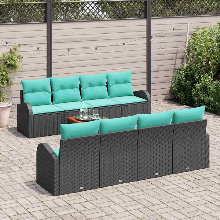 Havesofa Sæt med opbevaring 9 pcs Sort og turkis polyrattan