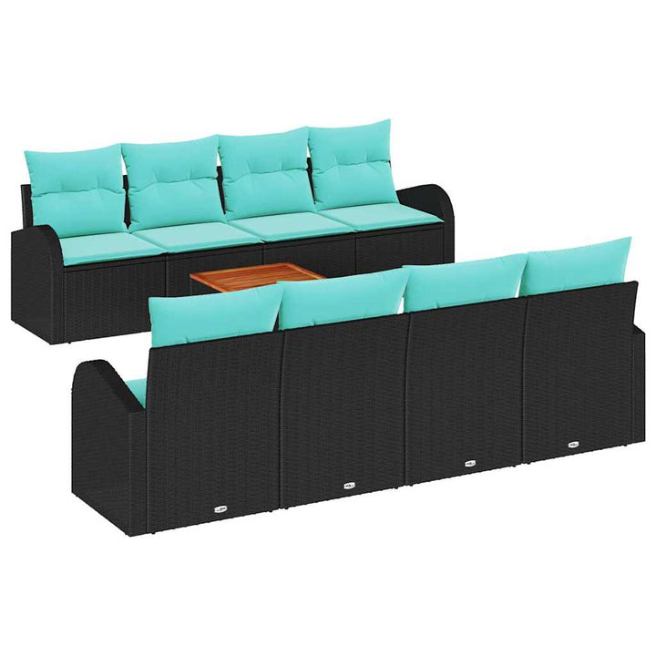 Havesofa Sæt med opbevaring 9 pcs Sort og turkis polyrattan