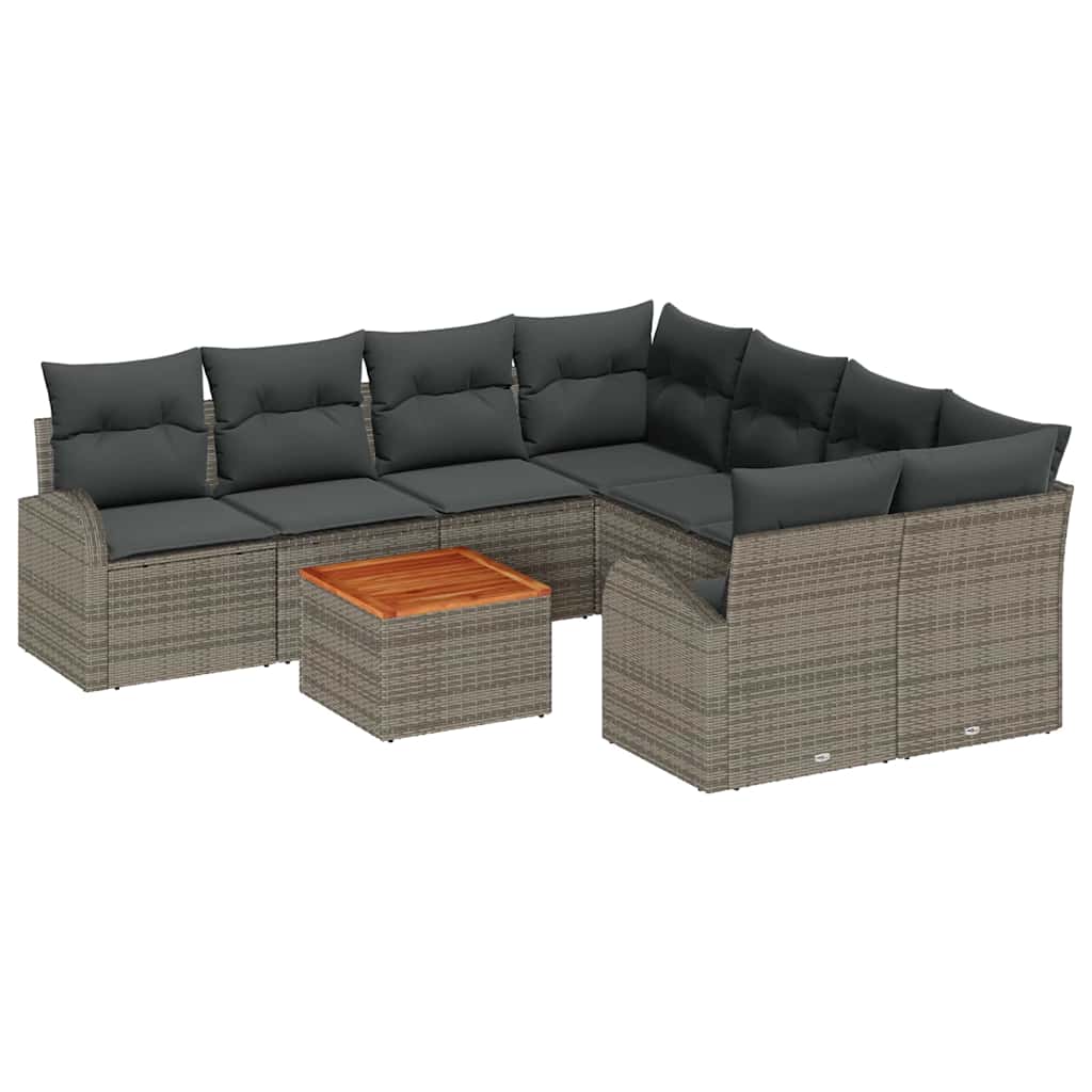Havesofa Sæt med opbevaring 9 pcs Grå polyrattan