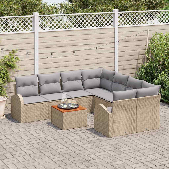 Havesofa Sæt med opbevaring 9 pcs Beige og lys grå polyrattan