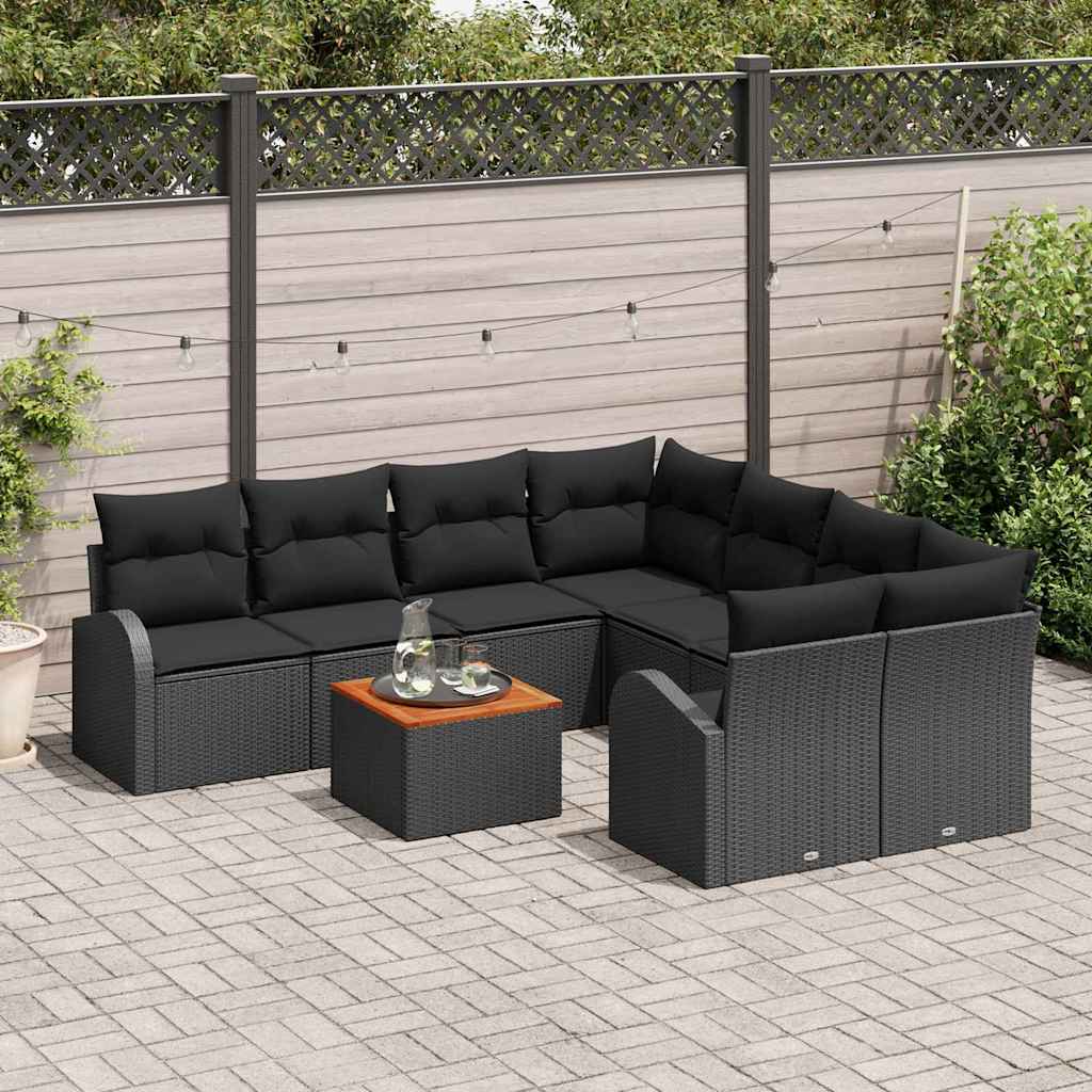 Havesofa Sæt med opbevaring 9 pcs Sort polyrattan