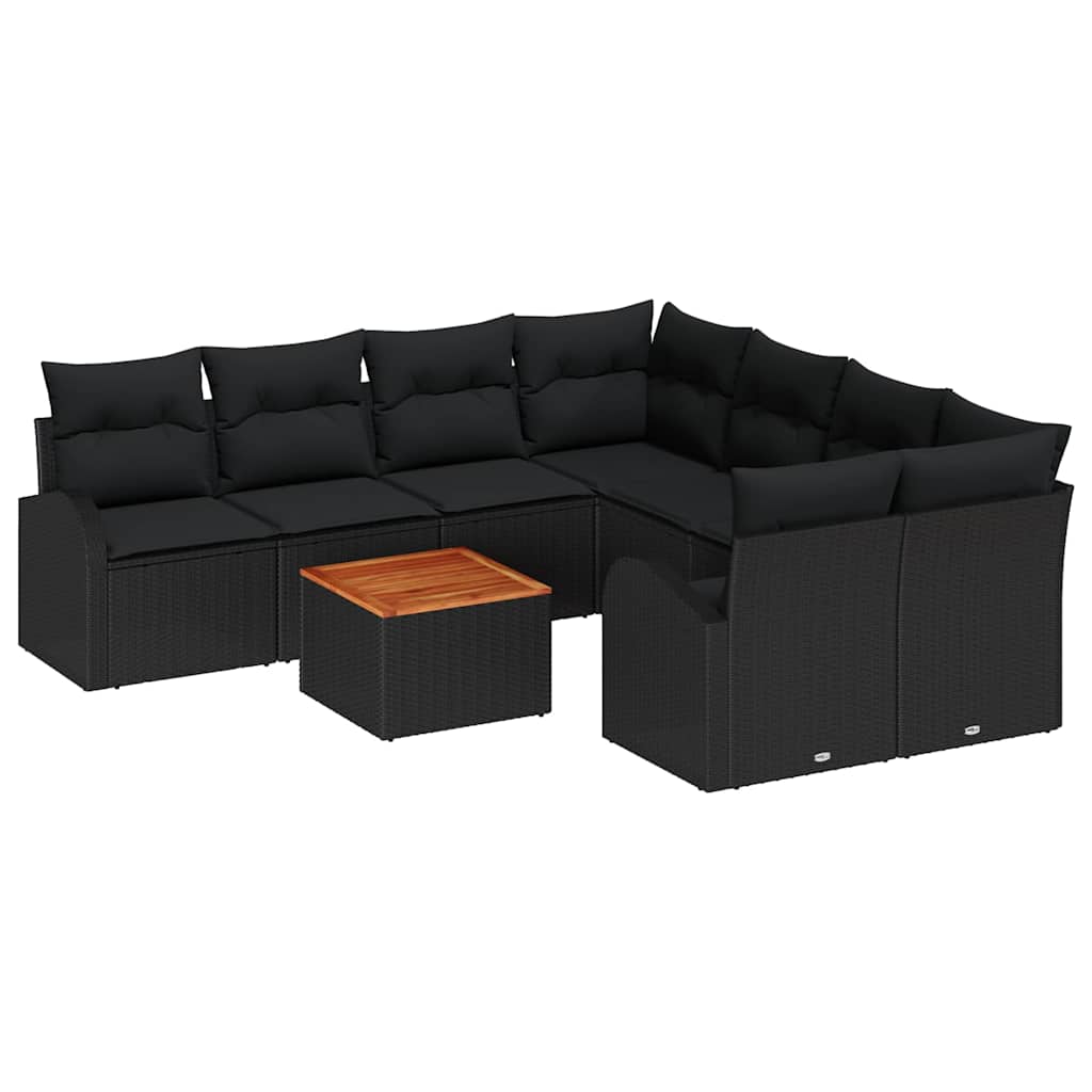 Havesofa Sæt med opbevaring 9 pcs Sort polyrattan