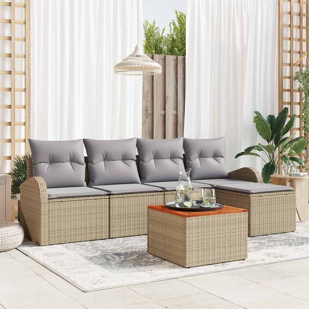 Havesofa Sæt med opbevaring 6 pcs Beige og lys grå polyrattan