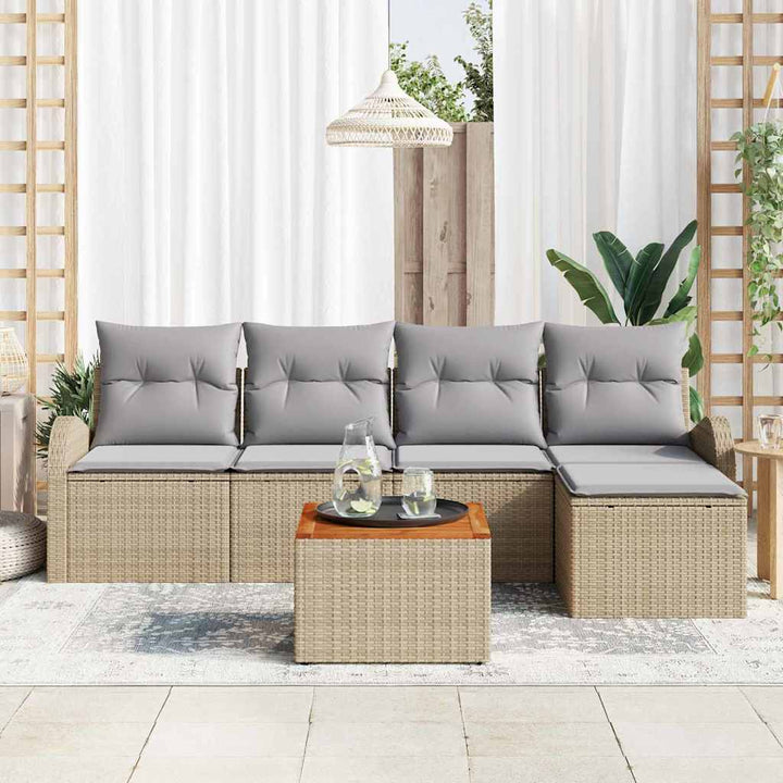 Havesofa Sæt med opbevaring 6 pcs Beige og lys grå polyrattan