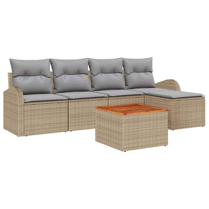 Havesofa Sæt med opbevaring 6 pcs Beige og lys grå polyrattan