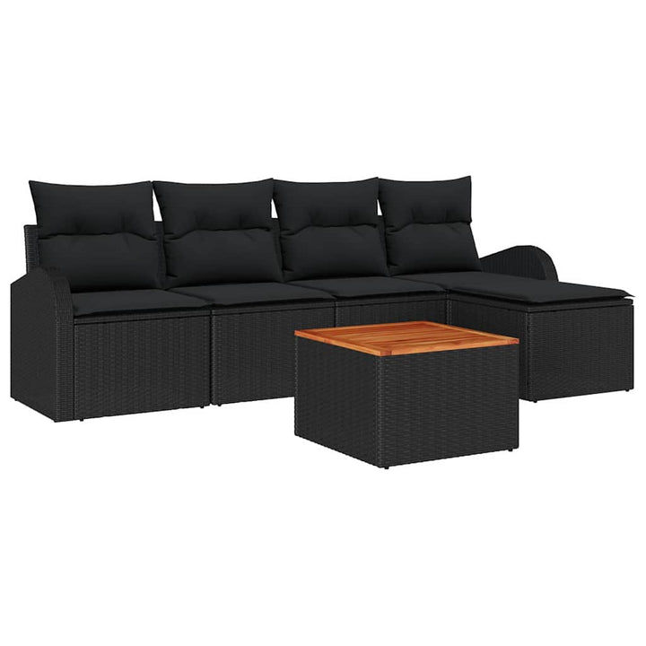 Havesofa Sæt med opbevaring 6 pcs Sort polyrattan