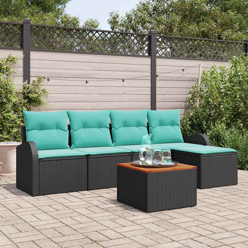 Havesofa Sæt med opbevaring 6 pcs Sort og turkis polyrattan