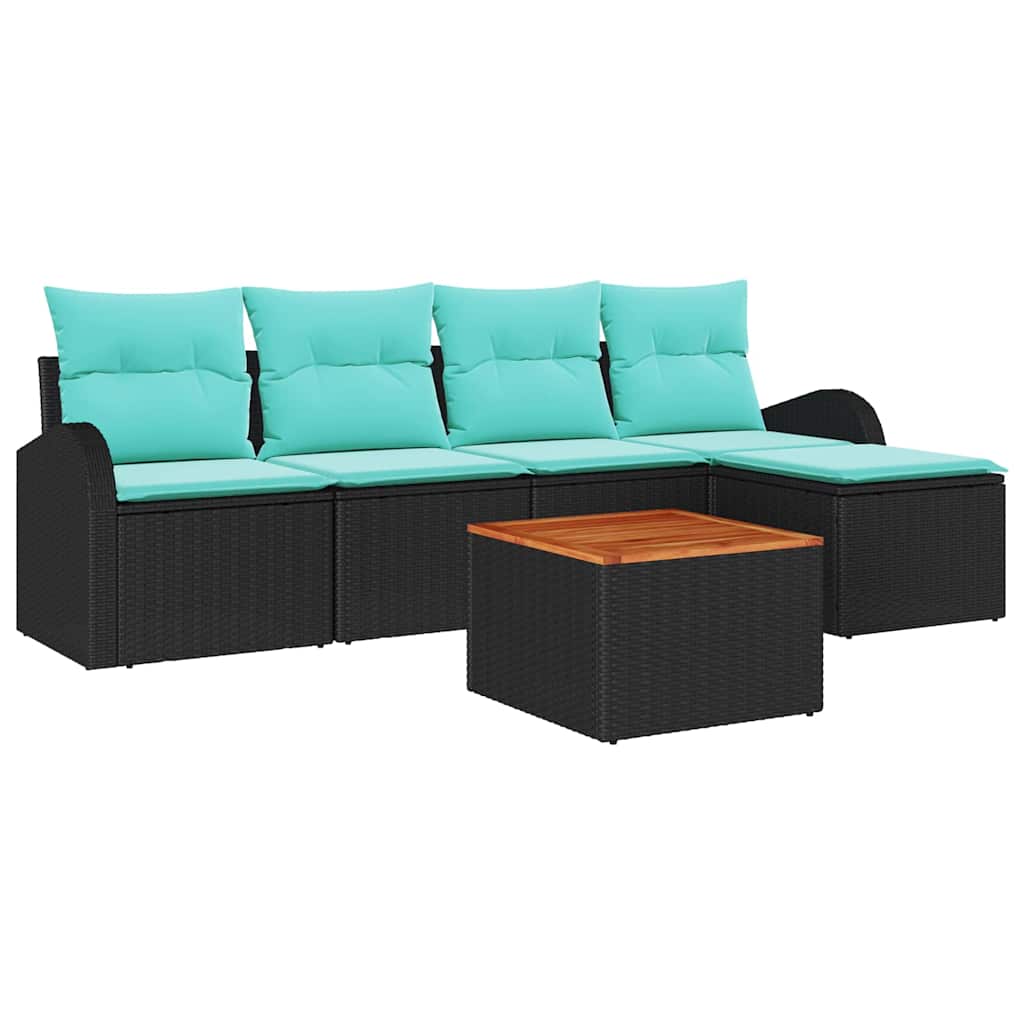 Havesofa Sæt med opbevaring 6 pcs Sort og turkis polyrattan