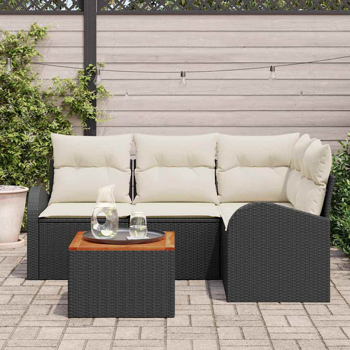 Havesofa Sæt med opbevaring 5 pcs Sort og Cream polyrattan