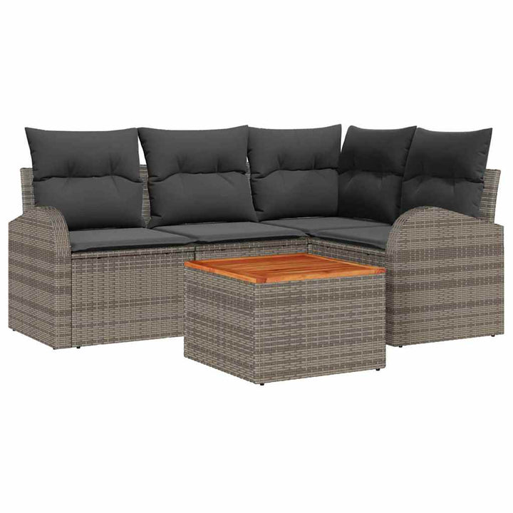 Havesofa Sæt med opbevaring 5 pcs Grå polyrattan