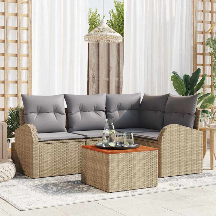 Havesofa Sæt med opbevaring 5 pcs Beige og lys grå polyrattan