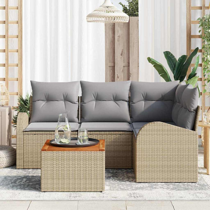 Havesofa Sæt med opbevaring 5 pcs Beige og lys grå polyrattan