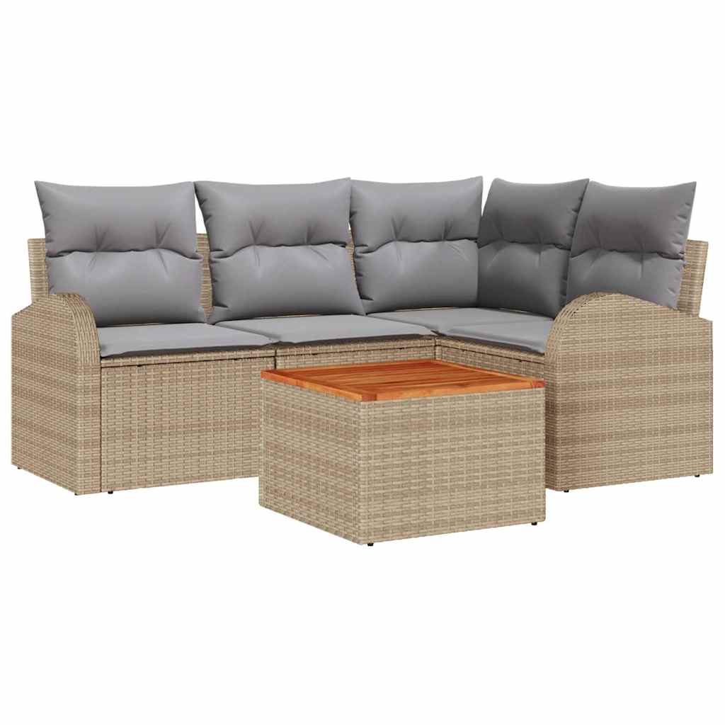 Havesofa Sæt med opbevaring 5 pcs Beige og lys grå polyrattan