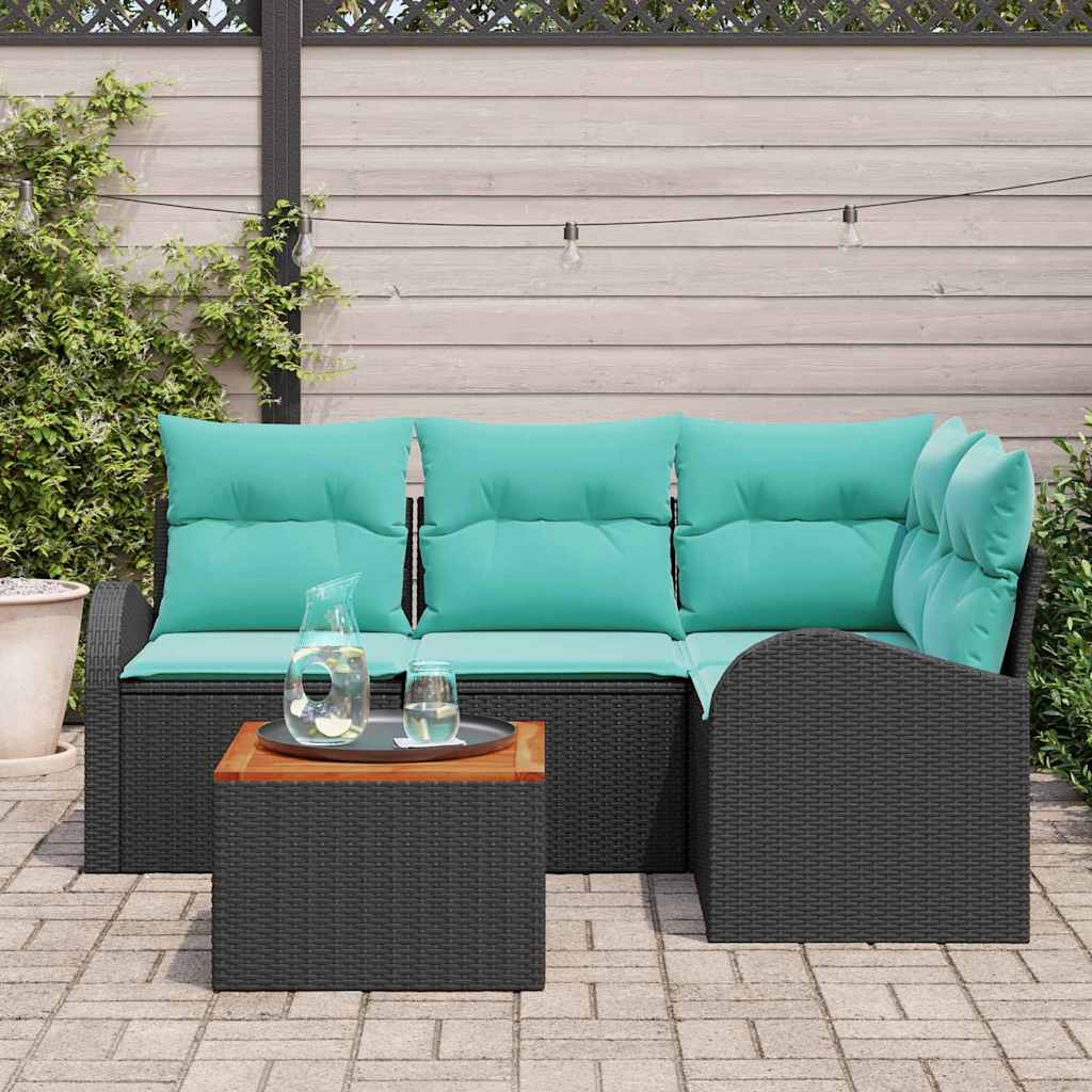 Havesofa Sæt med opbevaring 5 pcs Sort og turkis polyrattan