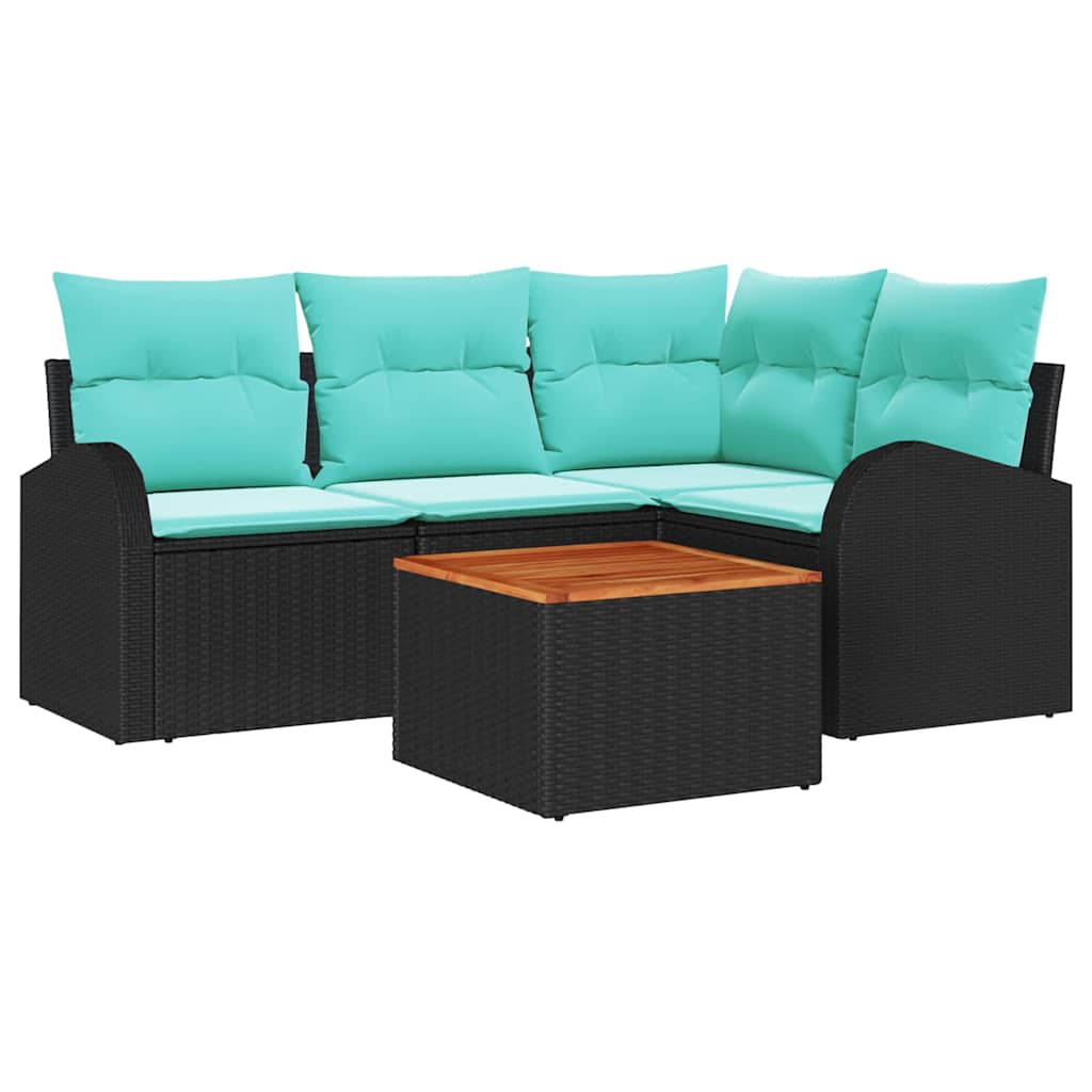 Havesofa Sæt med opbevaring 5 pcs Sort og turkis polyrattan