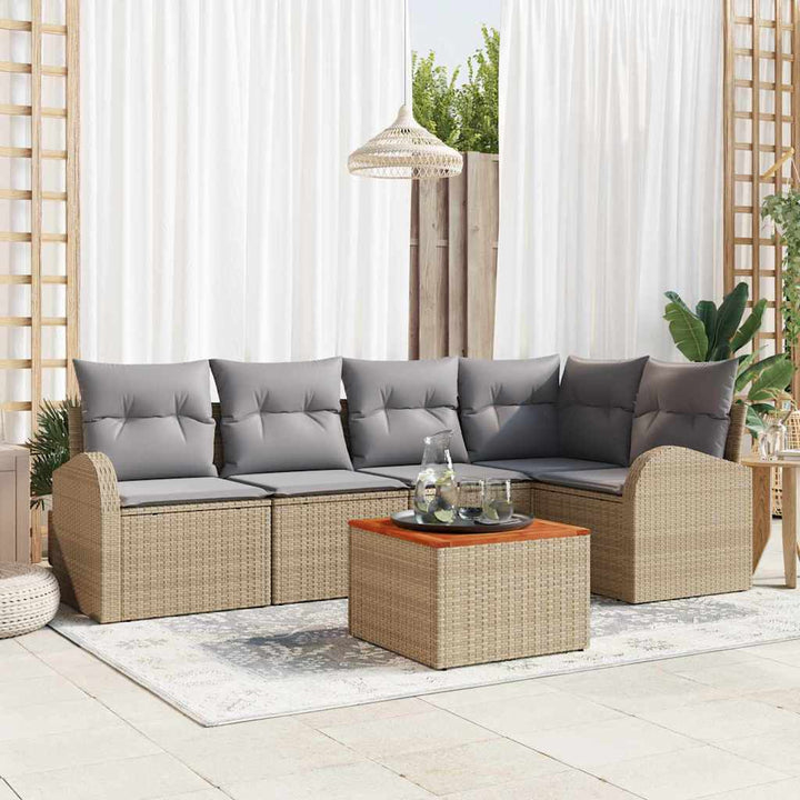 Havesofa Sæt med opbevaring 6 pcs Beige og lys grå polyrattan