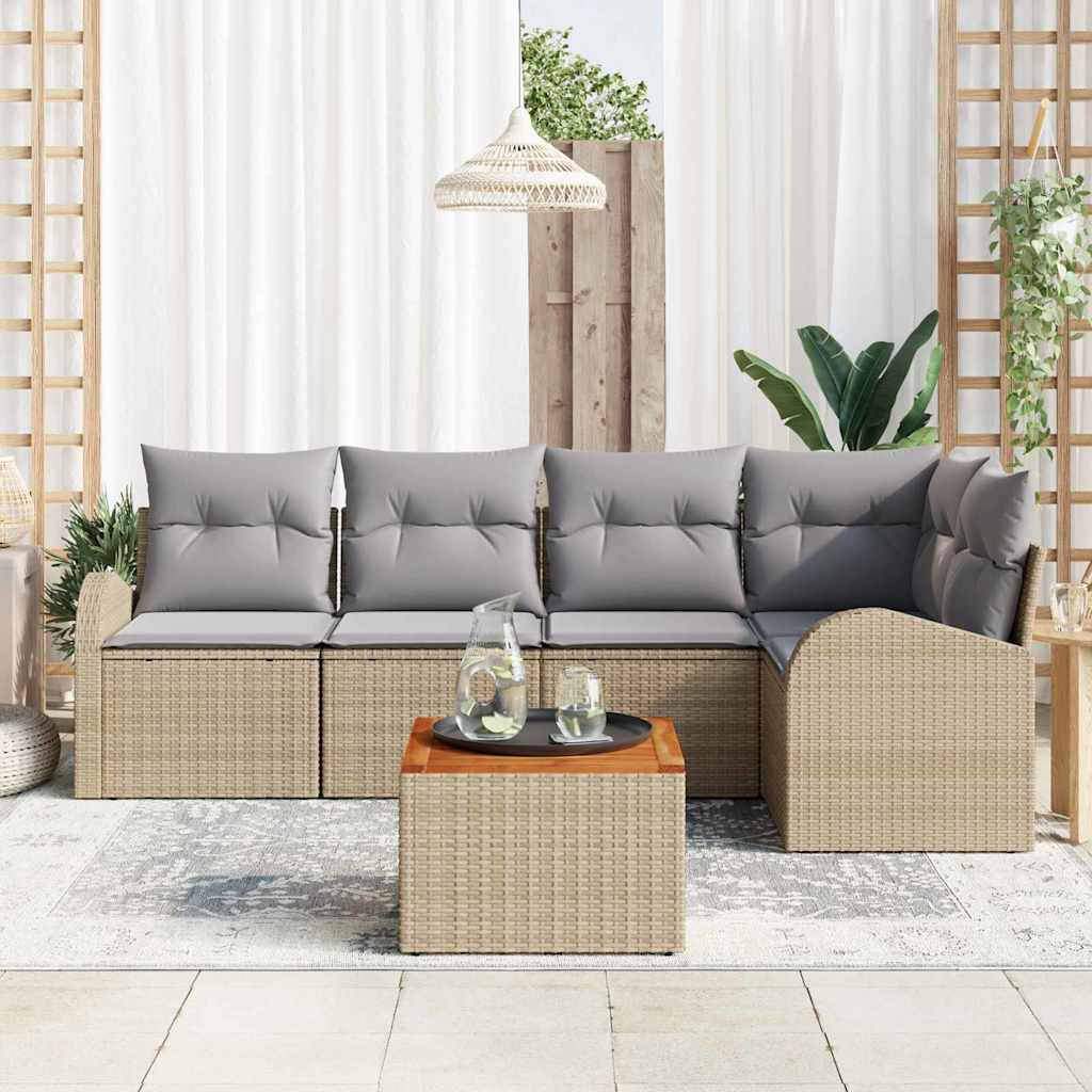 Havesofa Sæt med opbevaring 6 pcs Beige og lys grå polyrattan
