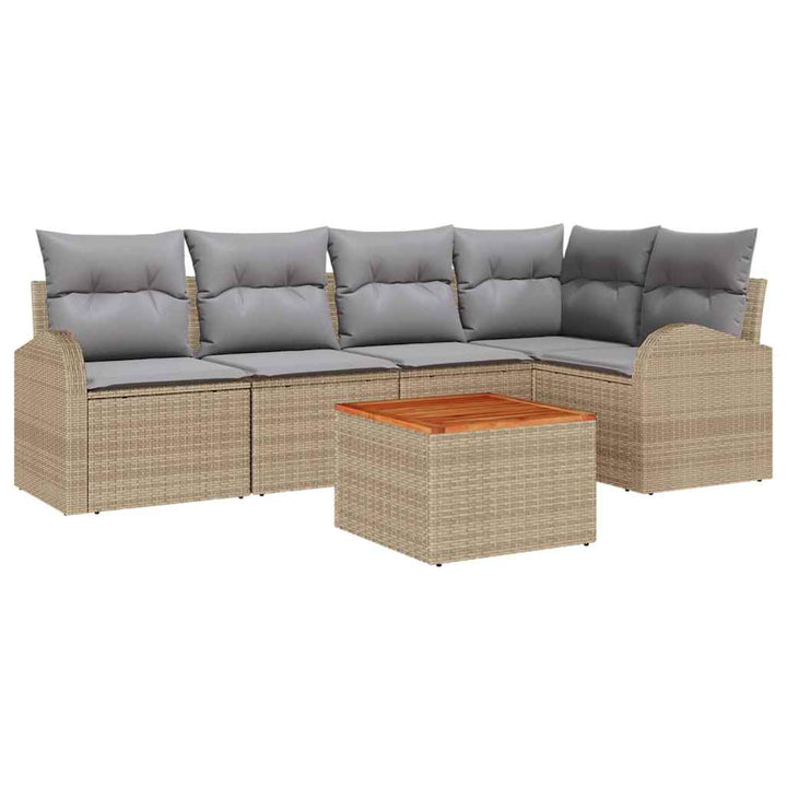 Havesofa Sæt med opbevaring 6 pcs Beige og lys grå polyrattan