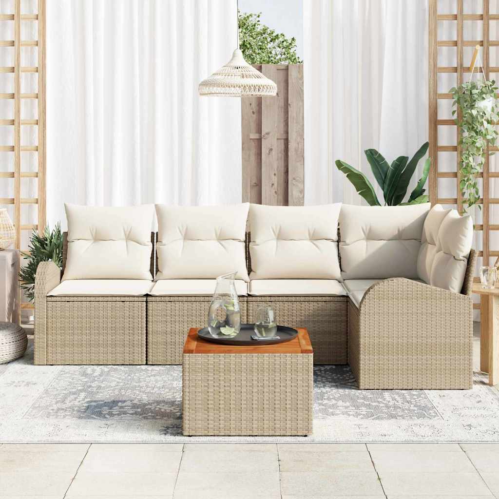 Havesofa Sæt med opbevaring 6 pcs Beige og creme polyrattan
