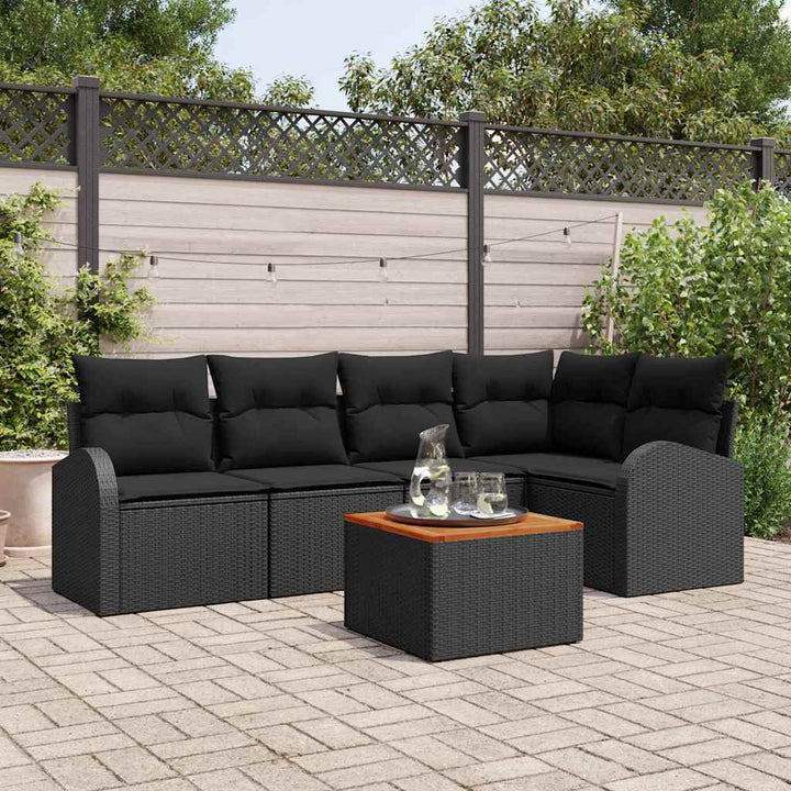 Havesofa Sæt med opbevaring 6 pcs Sort polyrattan