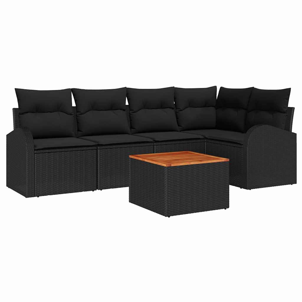Havesofa Sæt med opbevaring 6 pcs Sort polyrattan