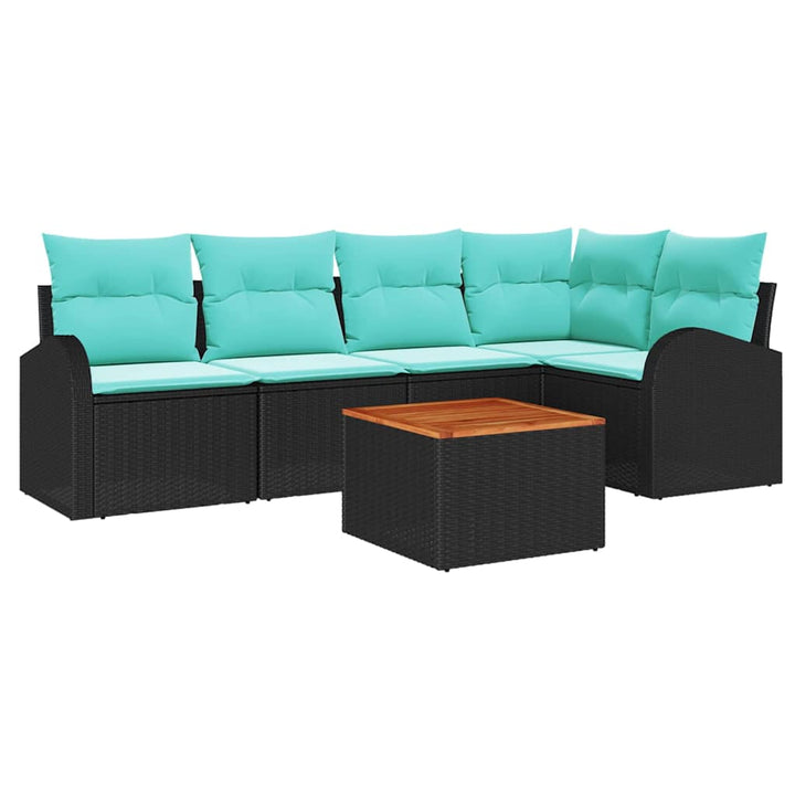 Havesofa Sæt med opbevaring 6 pcs Sort og turkis polyrattan