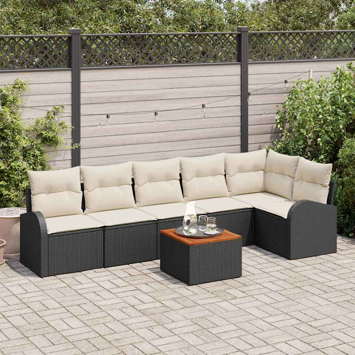 Havesofa Sæt med opbevaring 7 pcs Sort og Cream polyrattan