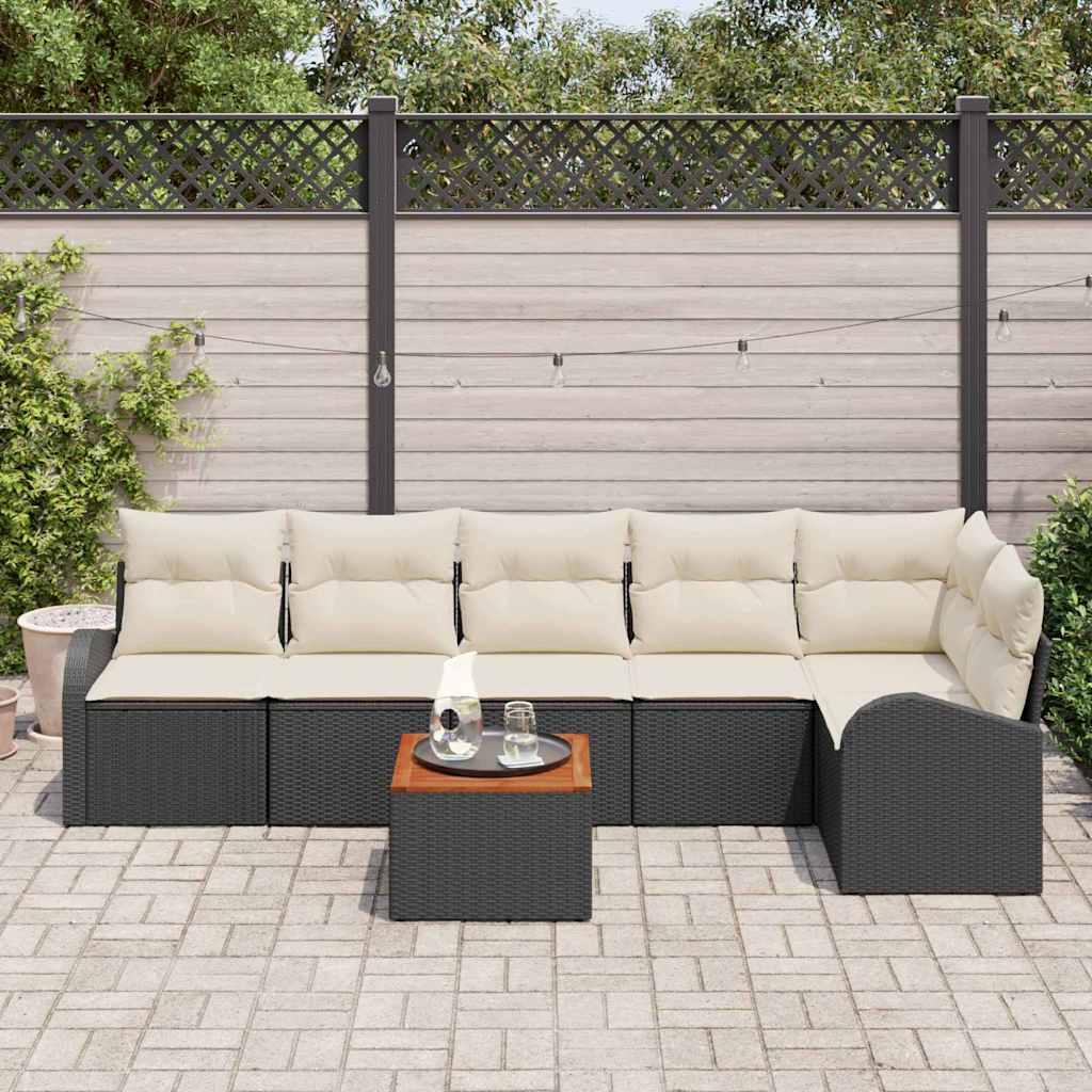 Havesofa Sæt med opbevaring 7 pcs Sort og Cream polyrattan