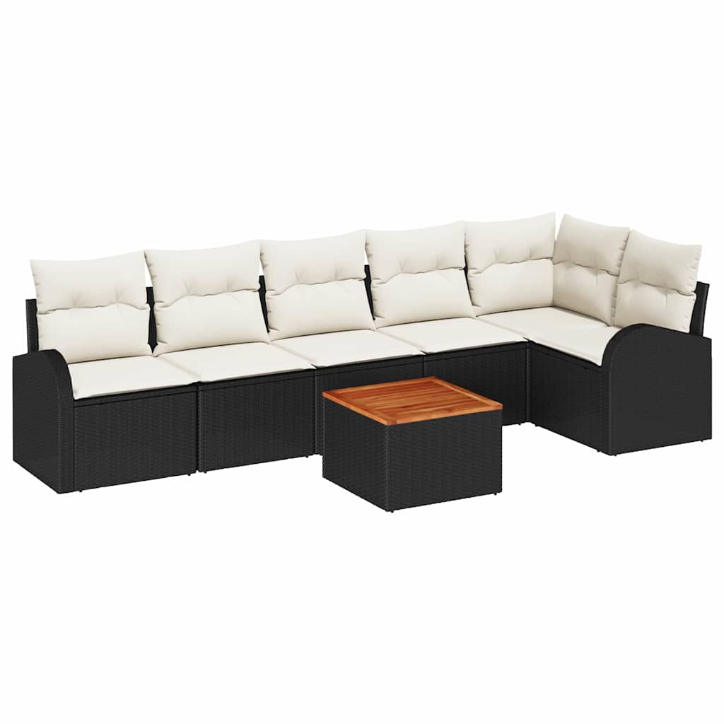 Havesofa Sæt med opbevaring 7 pcs Sort og Cream polyrattan