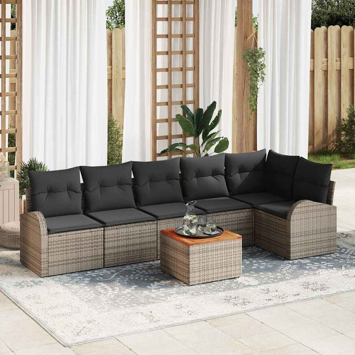 Havesofa Sæt med opbevaring 7 pcs Grå polyrattan