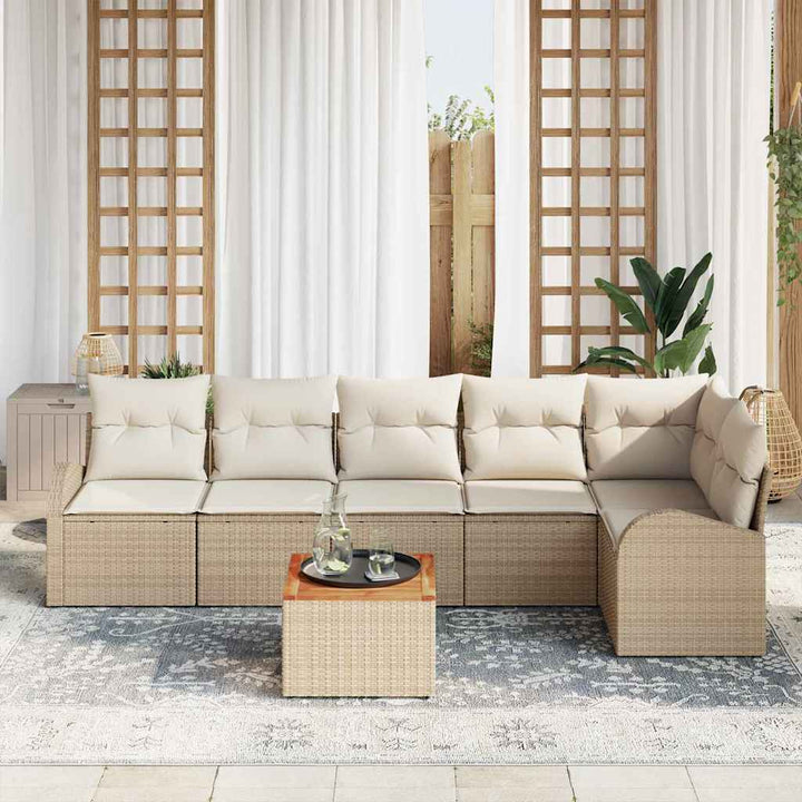 Havesofa Sæt 7 stk. Beige og creme polyrattan