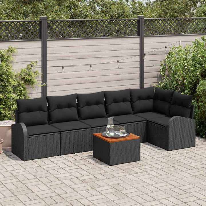 Havesofa Sæt med opbevaring 7 pcs Sort polyrattan