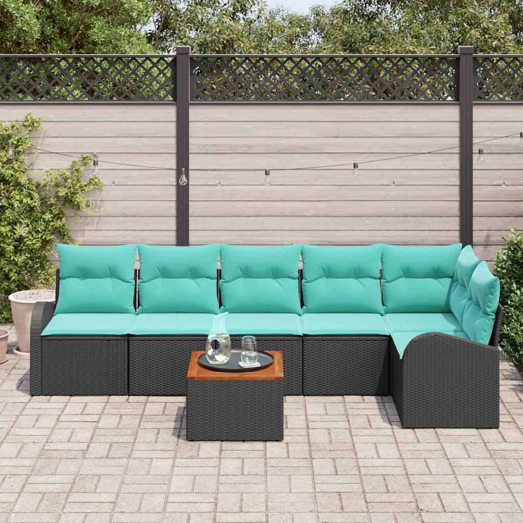 Havesofa Sæt med opbevaring 7 pcs Sort og turkis polyrattan