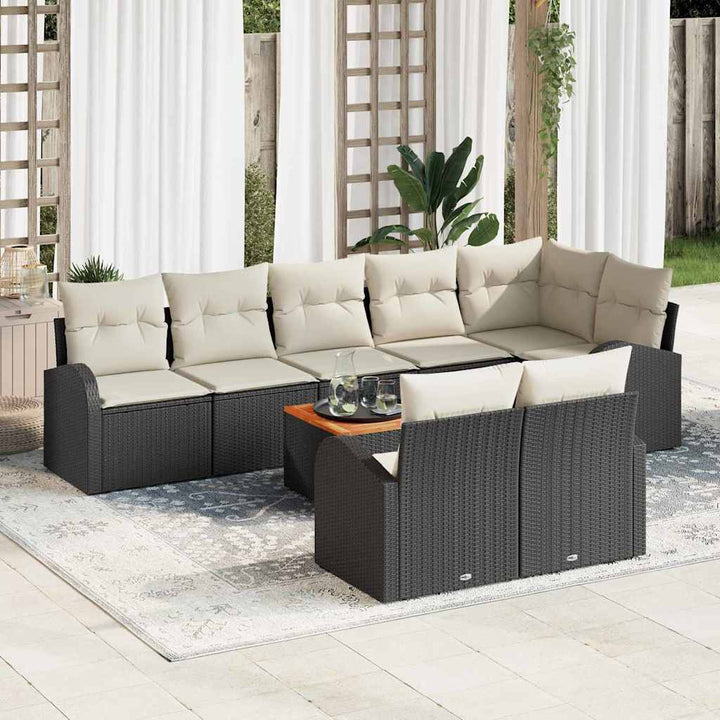 Havesofa Sæt med opbevaring 9 pcs Sort og Cream polyrattan