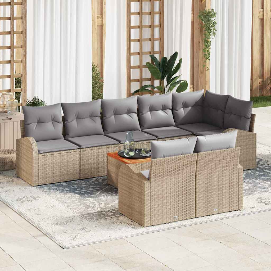 Havesofa Sæt med opbevaring 9 pcs Beige og lys grå polyrattan