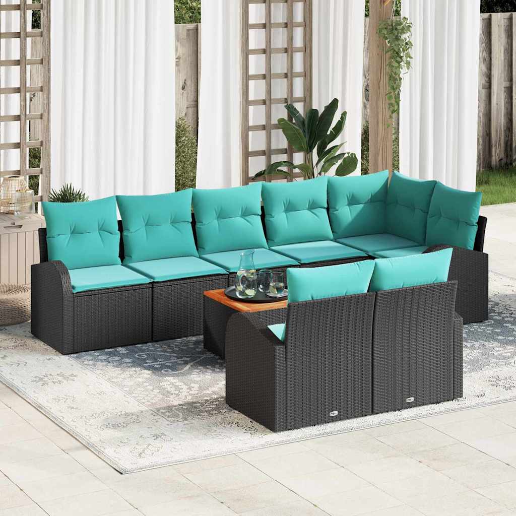 Havesofa Sæt med opbevaring 9 pcs Sort og turkis polyrattan